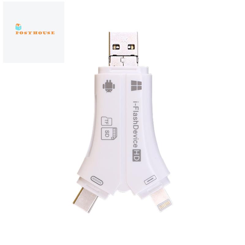 Đầu Đọc Thẻ 4 Trong 1 Cho Iphone 5 6 7 8 Ipad Macbook Android Camera