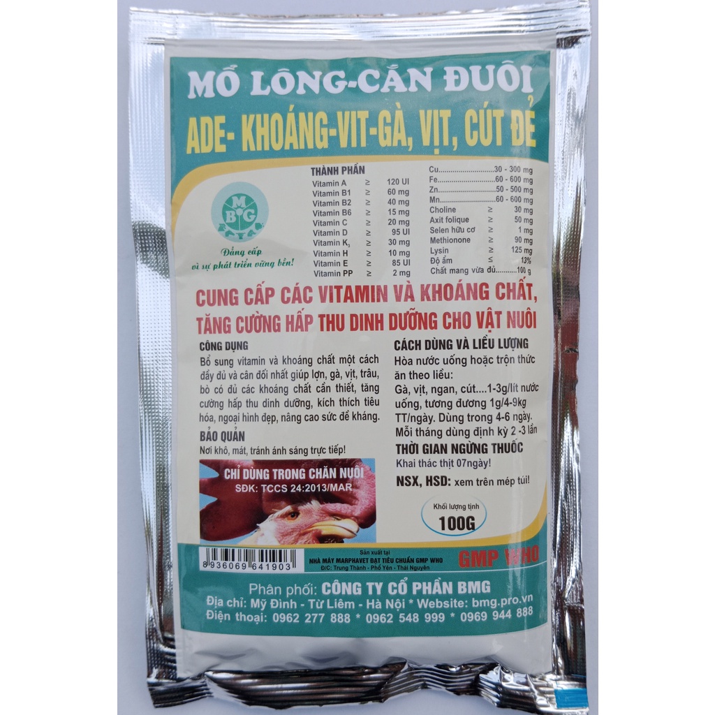 1 gói ngày ngày lớn 100g Premix khoáng vi lượng dùng tốt cho gia súc, gia cần, gà chọi, gà đá, chim cảnh