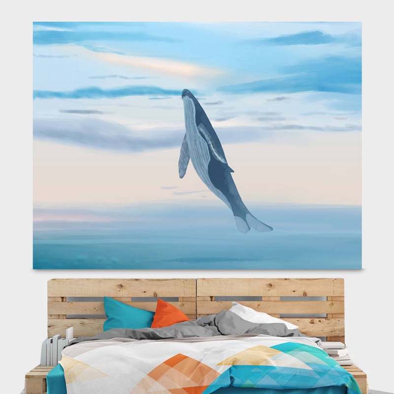 Tấm Vải Treo Tường Họa Tiết Hoạt Hình Cá Voi / Trái Tim / Ngôi Sao Trang Trí Phòng Ngủ Cho Bé Gái