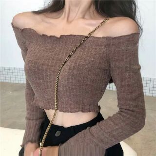 <HÀNG ORDER> THA29 ÁO CROPTOP LEN TRỄ VAI