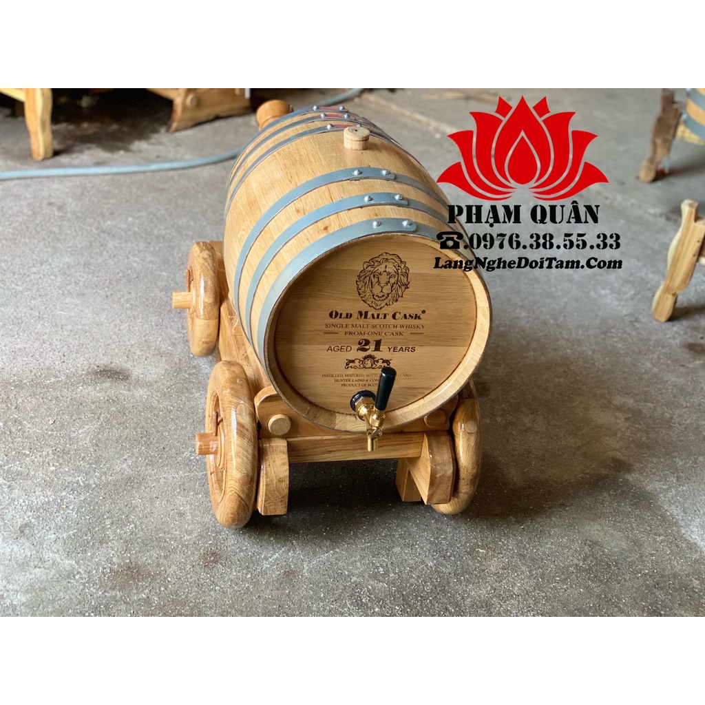 thùng rượu gỗ sồi 20l kèm xe kéo pháo gỗ sồi