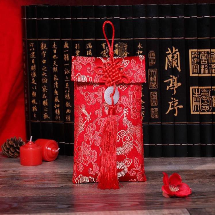 Bao Lì Xì Tết 2023 - Bao Nạp Tài Mùa Cưới Vải Nhung Họa Tiết Rồng dọc