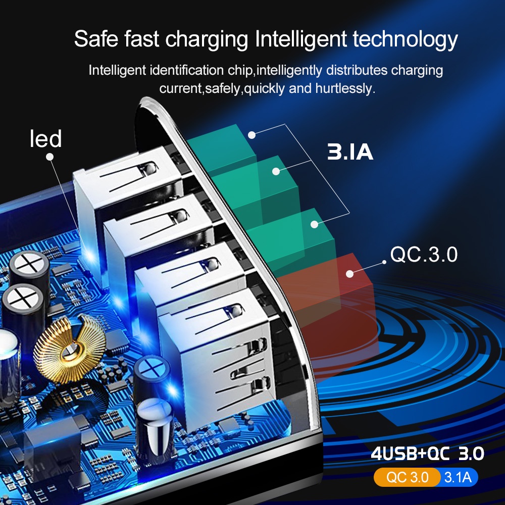 Củ Sạc Nhanh 60W 4 Cổng USB 3.0 Cho IP Samsung QC3.0