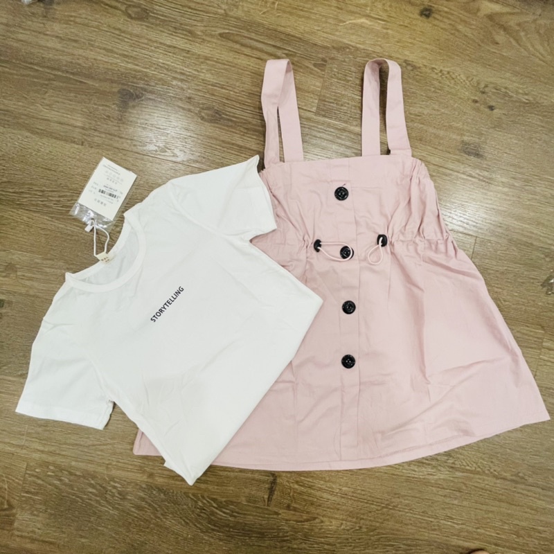 Set yếm kèm áo bé gái, yếm kaki, váy công chúa