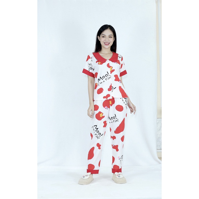 Bộ đồ bộ Pijama quần dài pha cổ sen vải siêu lụa   - Thoải Mái Nhẹ Nhàng co giãn nhẹ