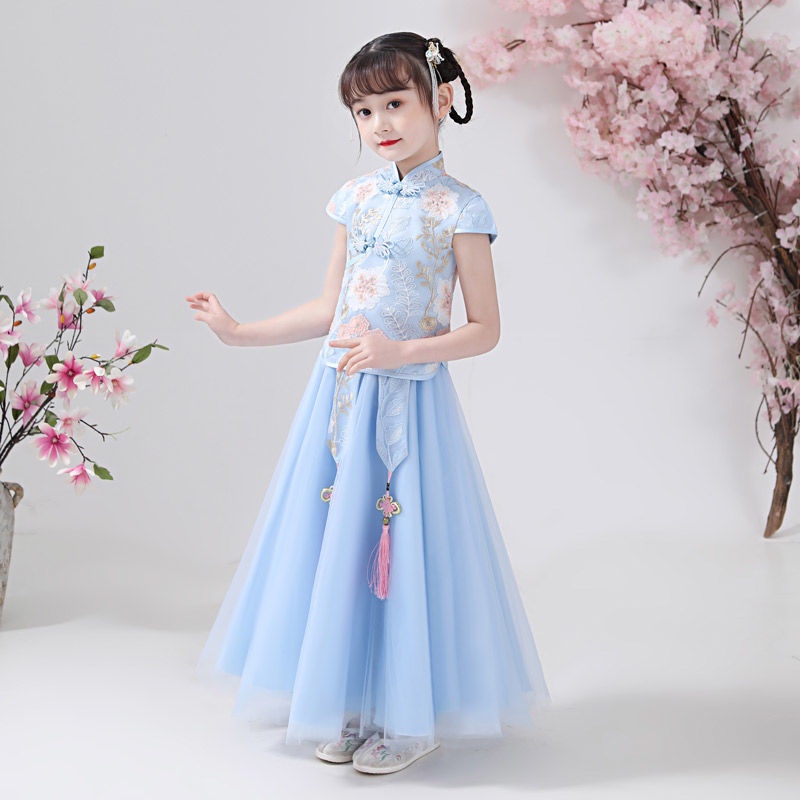 Bộ Đầm Sườn Xám Tay Ngắn Phong Cách Trung Hoa Thời Trang Mùa Hè Xinh Xắn Cho Bé Gái