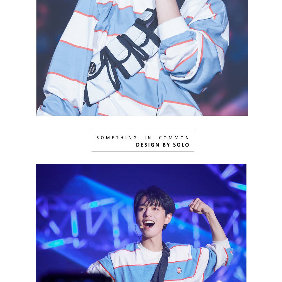 Áo Thun Dài Tay, Áo Phông Unisex Tiêu Chiến Mặc Cổ Tròn Sọc Xanh Và Trắng | BigBuy360 - bigbuy360.vn