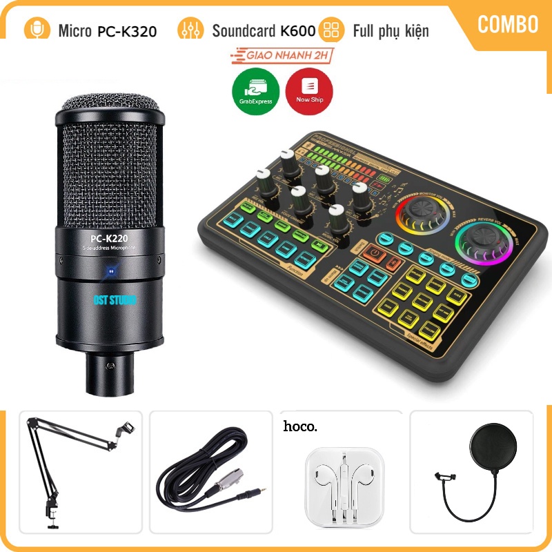 Trọn Bộ Sound Card K600 Mic PC K220 . Chuyên Dùng Livestream , Thu Âm , Giả Giọng , Kèm Autotune , Dễ Dàng Sử Dụng