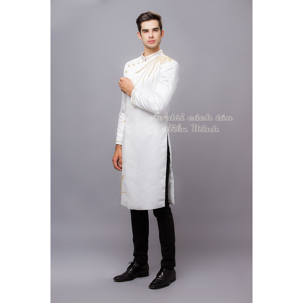 Áo dài cách tân nam đính kim sa cao cấp, may 2 lớp