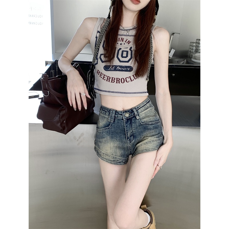 Quần Short denim Thời Trang retro Đơn Giản Dễ Phối Đồ Kiểu Hàn Quốc