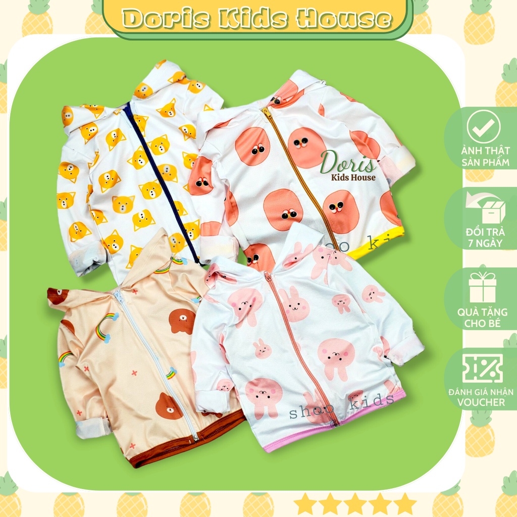 Áo khoác xuân hè mỏng nhẹ in hình ngộ nghĩnh dễ thương cho bé 6-16kg. Áo chống nắng thông hơi Doris Kids House