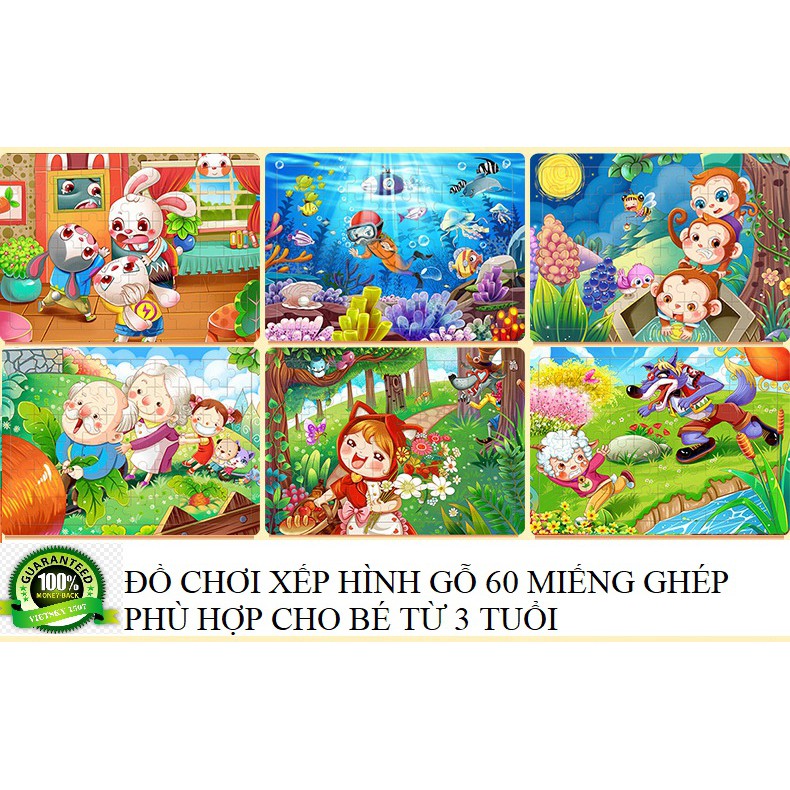 [60 Miếng ghép ] ĐỒ CHƠI XẾP HÌNH BẰNG GỖ PUZZLE 60 MIẾNG CHO BÉ