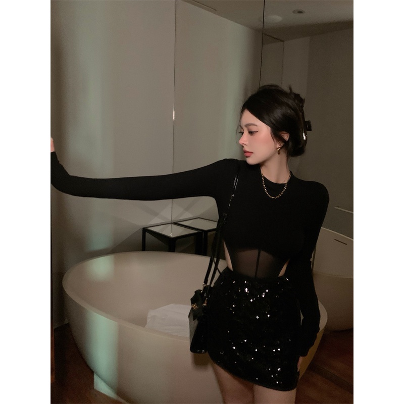 Áo Thun Tay Dài Quyến Rũ Dễ Phối Đồ Thời Trang Phong Cách Hàn Quốc