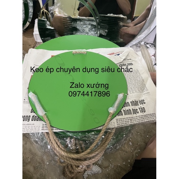 Gương tròn 30cm treo dây đay nâu, dây trắng, dáng Decor Hàn Quốc.