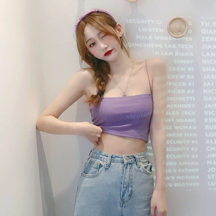 ÁO HAI DÂY LEN TĂM TÍM L1 - ÁO THUN 2 DÂY CROPTOP SEXY SỢI BÚN BODY