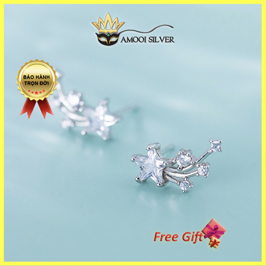 Bông Tai Bạc Nữ Vành Cánh Ngôi Sao Chui Gài - Hoa Tai Chuẩn Bạc S925 - Khuyên Tai Bạc S925 - AMOOI SILVER