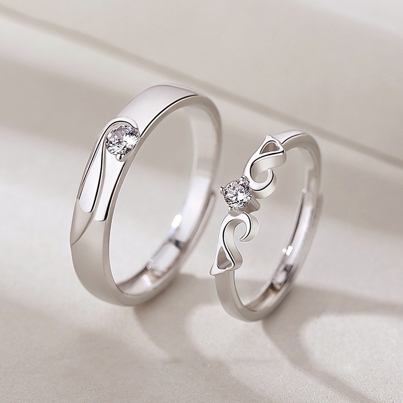 Nhẫn Cặp Hình Đôi Cánh Thiên Thần Đính Đá Zircon Màu Bạc Làm Quà Tặng Kỷ Niệm Cho