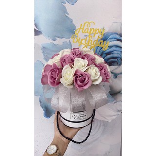 [Hoả tốc] Hoa sáp hộp trụ tròn cao cấp 290k Tặng kèm Toper ( Love you,Happy birthday ,Wedding ) , Thiệp