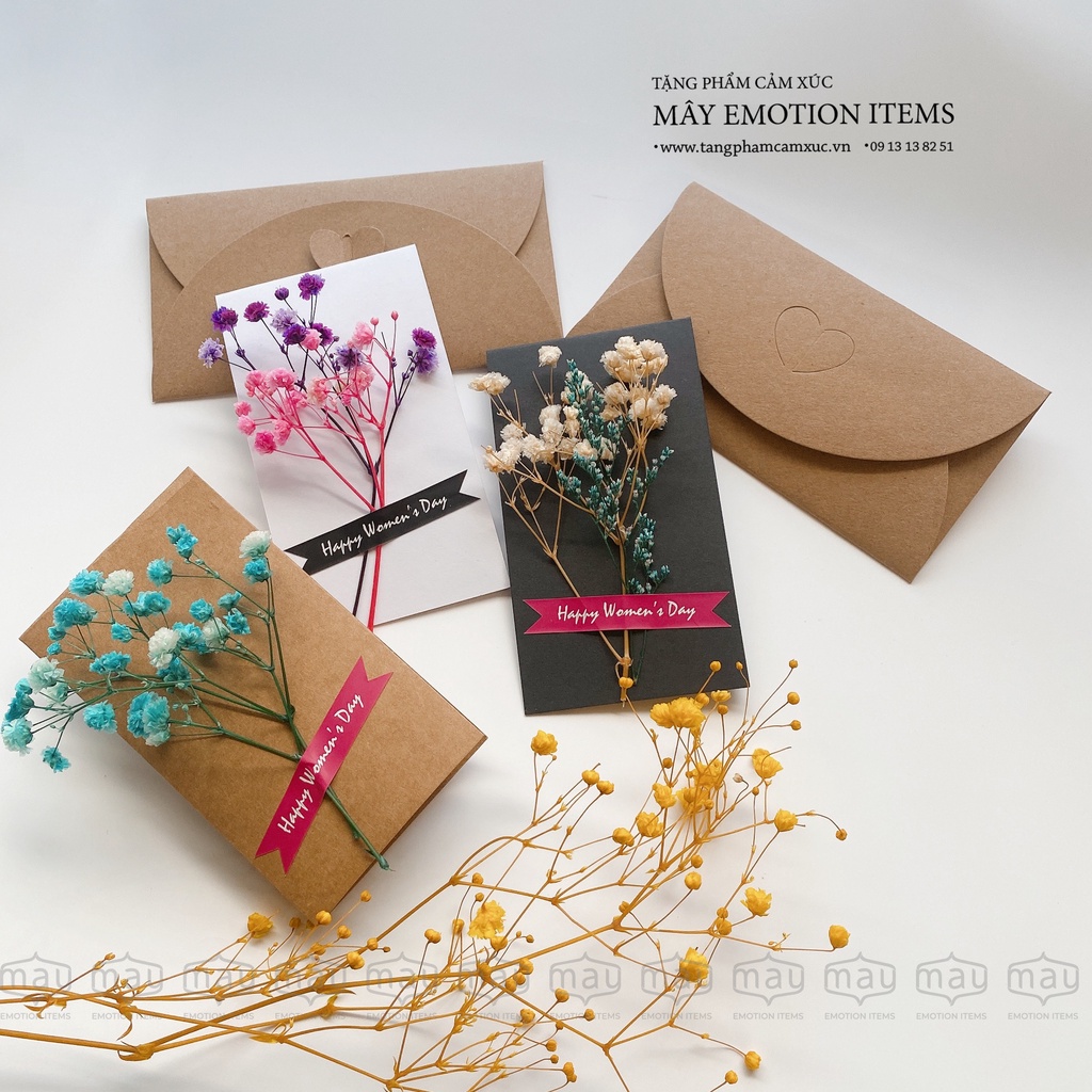 Thiệp hoa khô handmade tặng cho tình yêu kèm phong thư, thiệp tự làm, DIY card, thiệp hoa chúc mừng nhân dịp đặc biệt