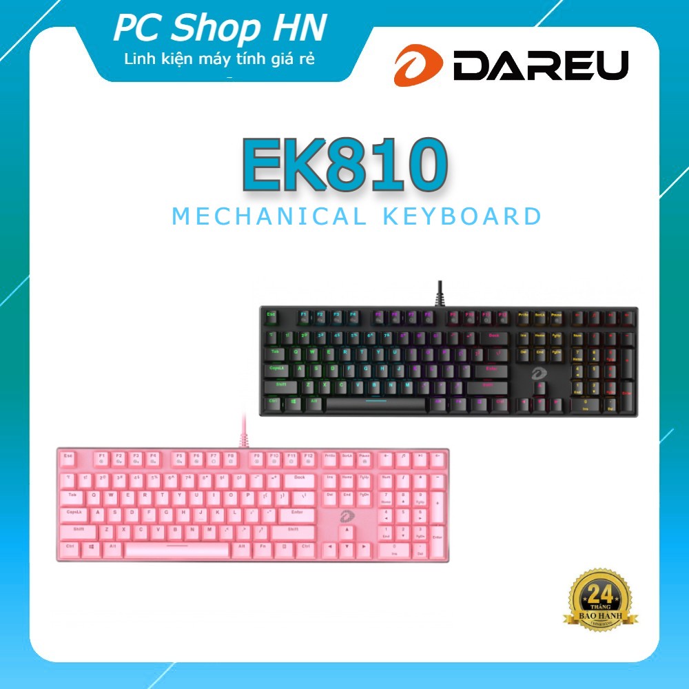 Bàn phím cơ Gaming DAREU EK810 - Black/Pink (MULTI/PINK-LED, Blue/ Brown/ Red D switch)