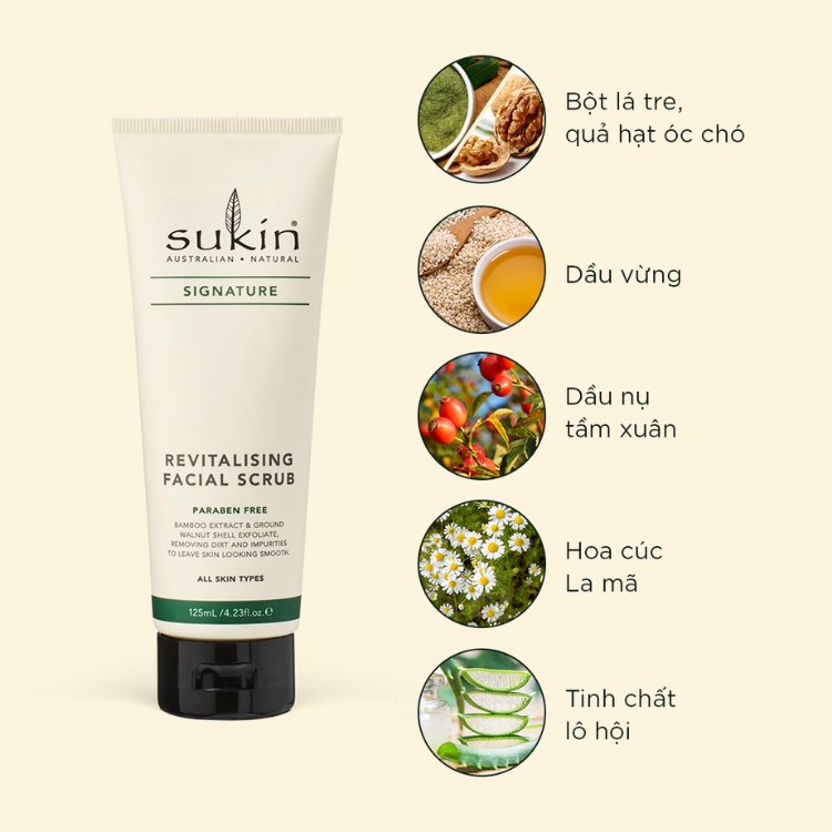 Kem Làm Sạch Tế Bào Chết Da Mặt Sukin Signature Revitalising Facial Scrub