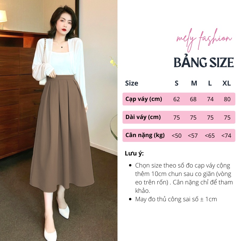 Chân váy dài chữ A Midi công sở xòe qua gối có BIGSIZE chun sau phong cách sang trọng trẻ trung đi làm đi chơi CV45