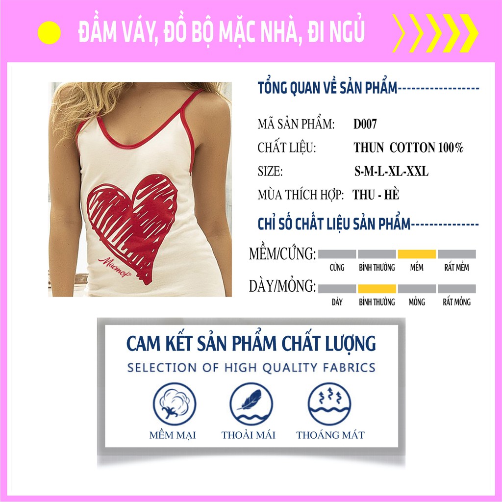 D007 - Đầm thun cotton dễ thương làm đồ mặc nhà, đi chơi dạo phố, đồ đi ngủ quyến rũ, sexy. Thời trang Macmot