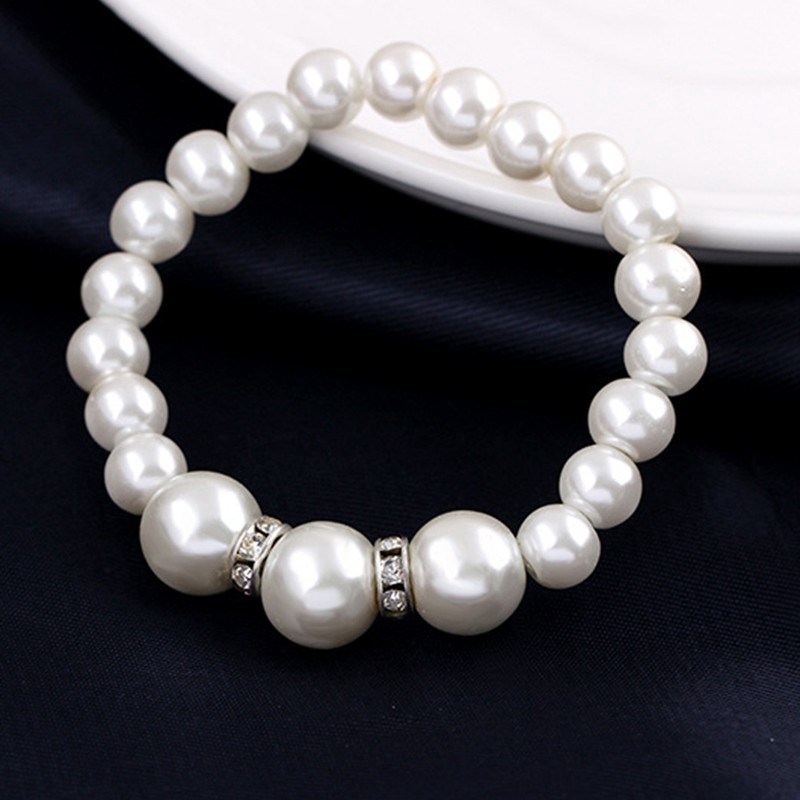 Set bông tai + vòng cổ + vòng tay kết hạt ngọc trai giả xinh xắn