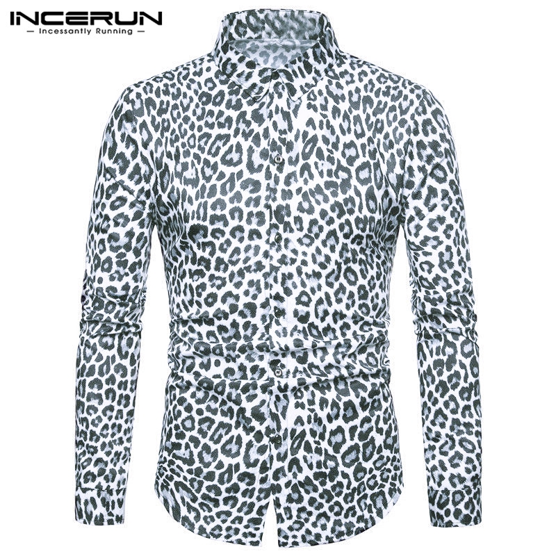 Áo Sơ Mi INCERUN Tay Dài Hoạ Tiết Da Báo Thời Trang Nam