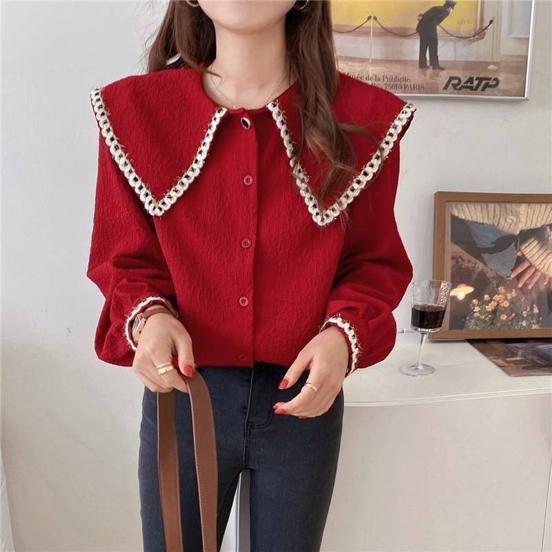 Áo sơ mi tay dài cổ búp bê thiết kế mới thời trang dành cho nữ