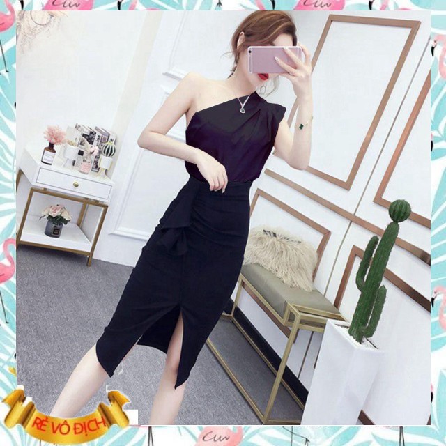 xả kho 1122A15B1 Áo kiểu nữ hở vai 1 bên siêu sang chảnh, vải phi bóng mềm tuyệt đẹp xả kho