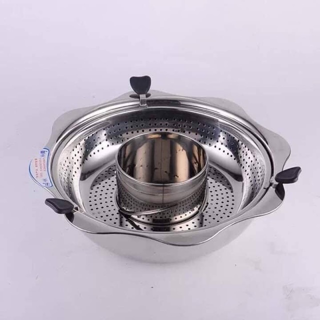 Nồi lẩu xoay 2 ngăn tự động dùng được bếp từ size 32cm