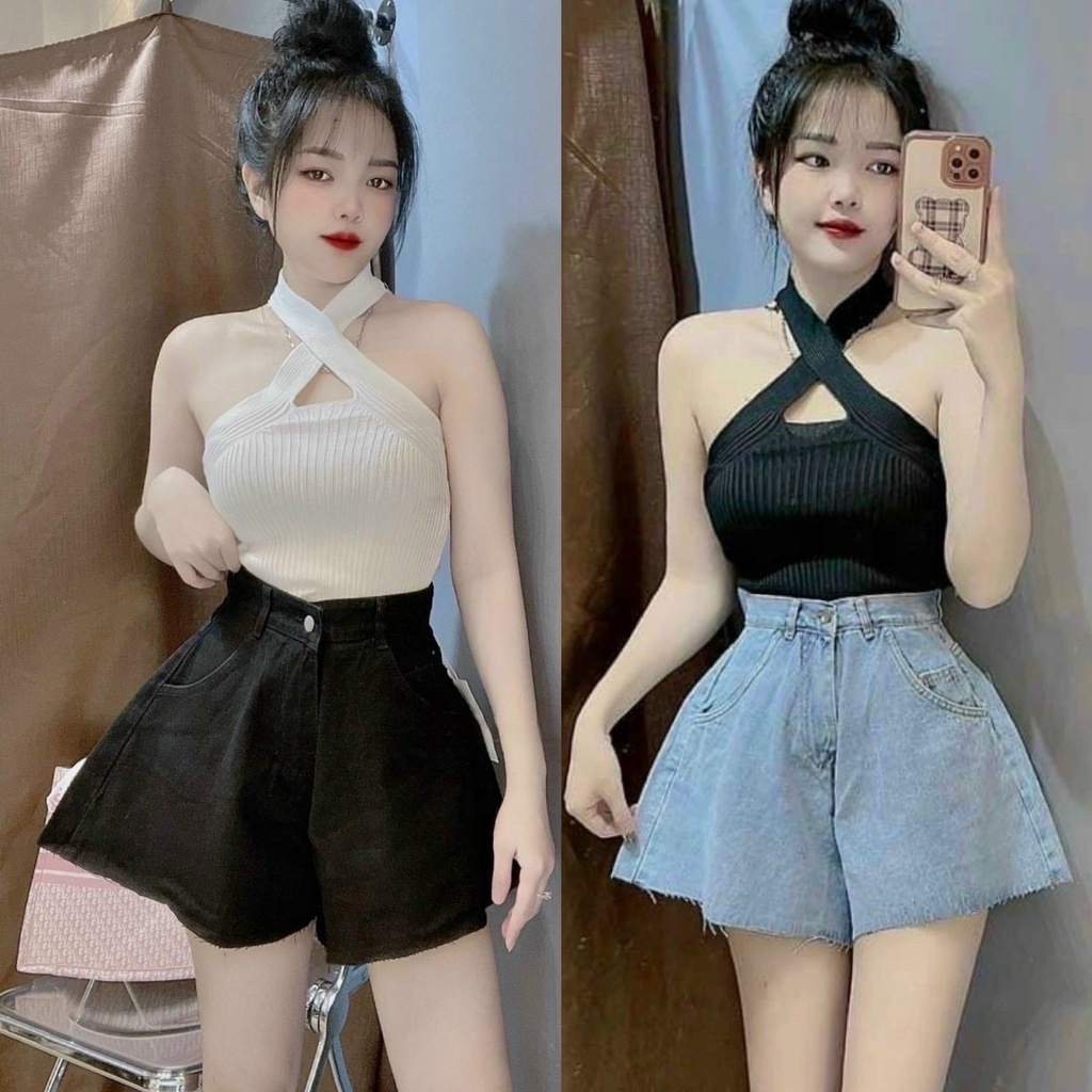 Quần short jean phom váy xoè ống rộng quần đùi jean phom xoè đáng yêu