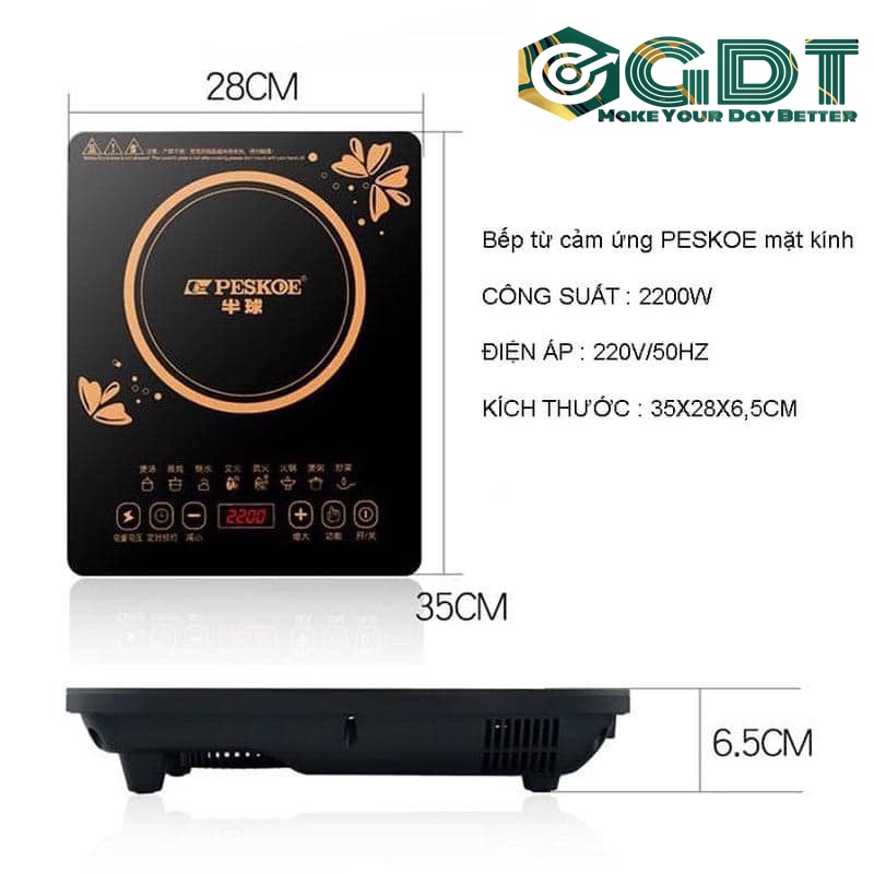 Bếp Từ Cảm Ứng PESKOE 8 Chế Nấu, Mặt Kính 2200W,Mặt Kính Cường Lực Siêu Bền, Chịu Nhiệt Lên Tới 600 Độ