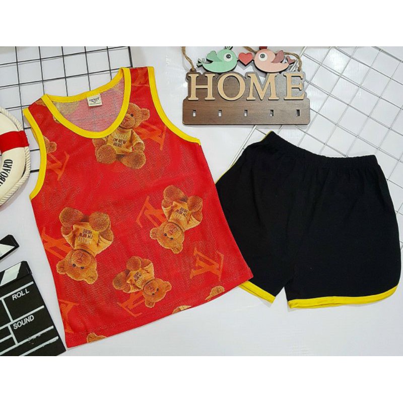 Bộ Sát Nách Bé Trai 22-32kg Xuất Áo Lưới Phối Quần Cotton 4 Chiều