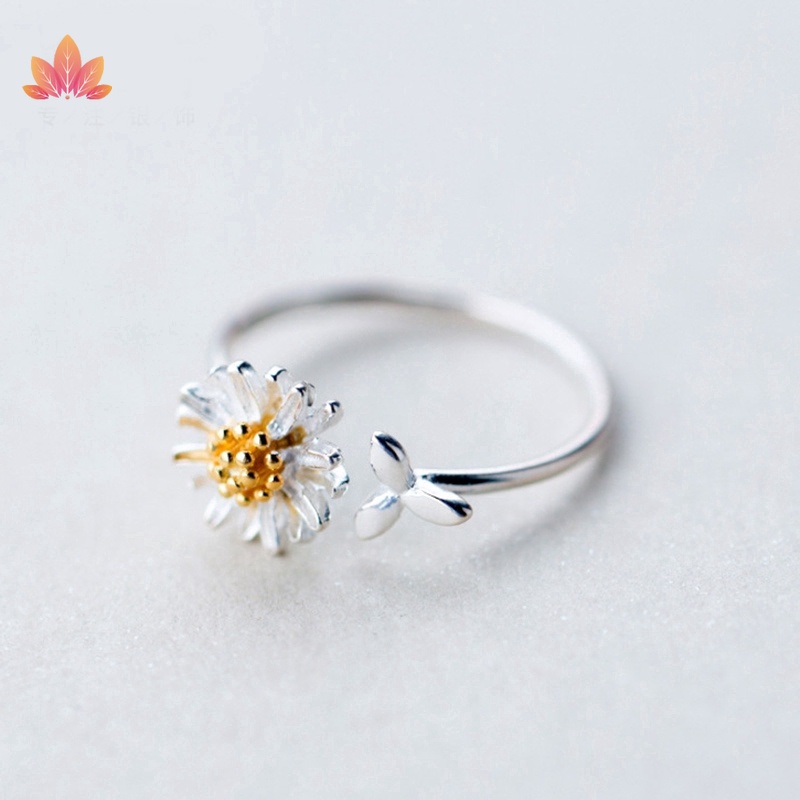 Dễ Thương Nhẫn Hở Hình Hoa Cúc Nhỏ Màu Bạc Có Thể Điều Chỉnh Chất Lượng Cao Jp5