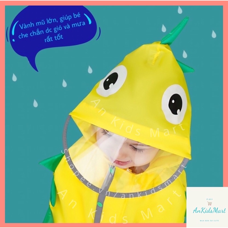 Bộ áo mưa liền quần cao cấp cho bé hình khủng long hoạt hình cực ngộ nghĩnh dễ thương