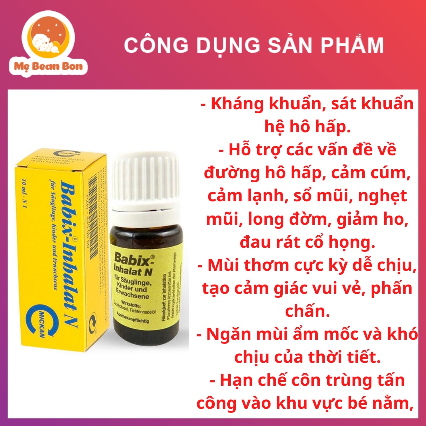 Tinh Dầu Xông Ngửi Babix Inhalat N 10ml Chuẩn Đức 10ml Chống Cảm Ho Ngạt Mũi Sổ Mũi Cho Trẻ Từ Sơ Sinh 3 Tháng Tuổi