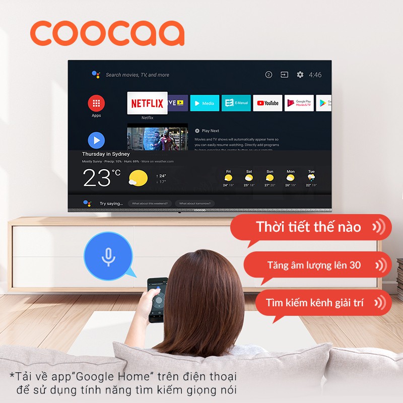SMART TV HD Coocaa 32 inch - Android 9.0 TV - Wifi - viền mỏng - Model 32S6G - tivi giá rẻ Chân viền kim loại