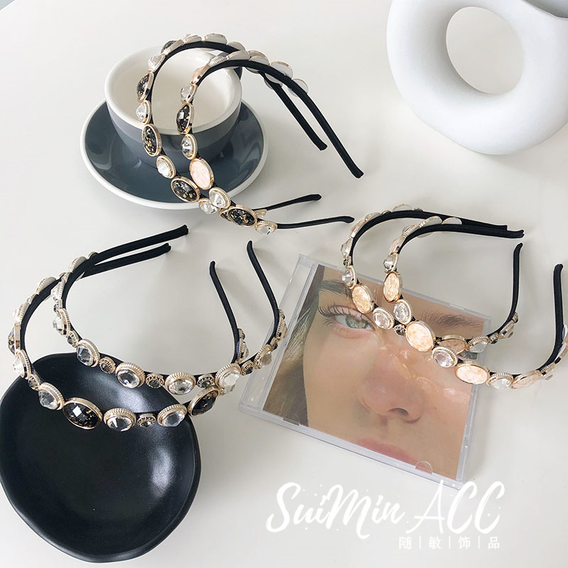 Băng đô cài tóc đính đá và ngọc trai nhân tạo phong cách Hàn Quốc mới