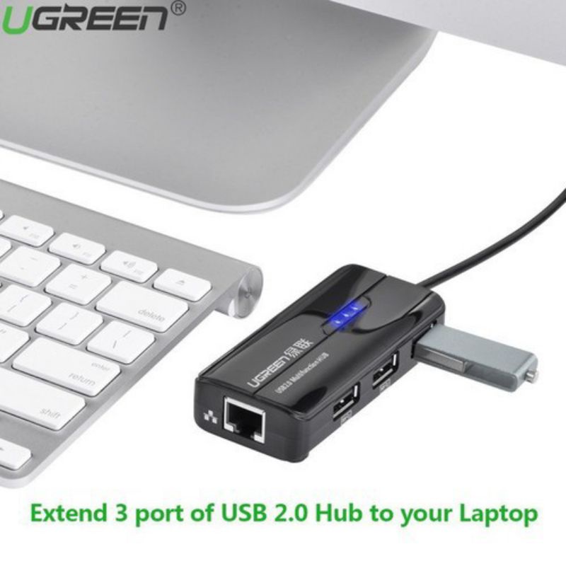 Bộ chia 3 cổng USB 2.0 kèm cổng mạng LAN 10/100/1000 Mbps cao cấp Ugreen 20264 CR103 - Hàng Chính Hãng