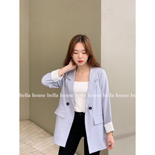 Aó blazer tay phối kẻ