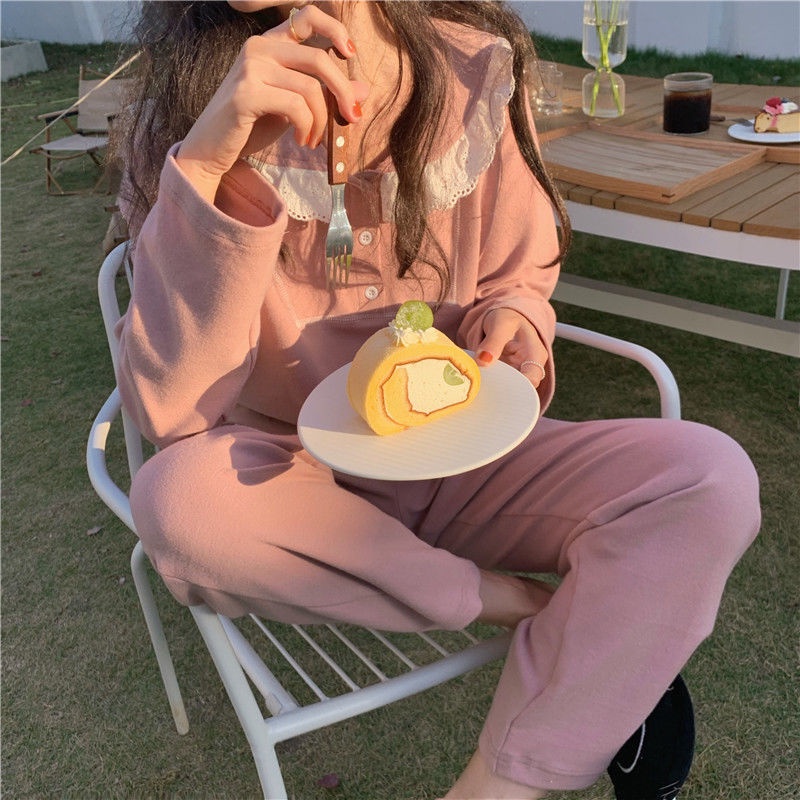 Bộ đồ ngủ dài tay phong cách Hàn Quốc thời trang cho nữ