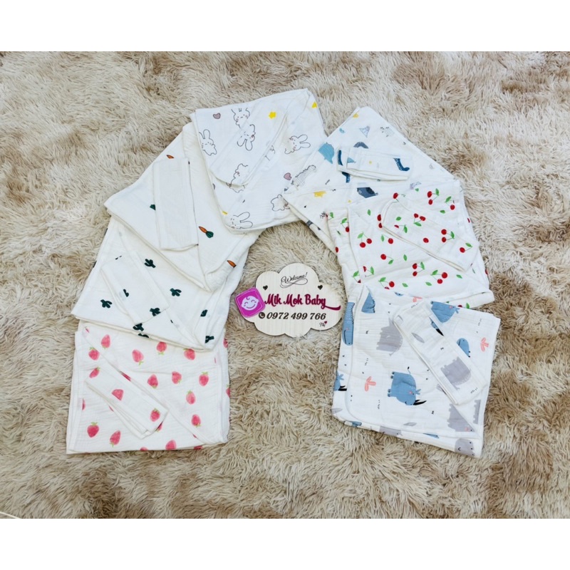 Chăn ủ sơ sinh chất xô 4 lớp có mũ và đai muslin cao cấp 90*90- hàng có sẵn, chất lượng cao