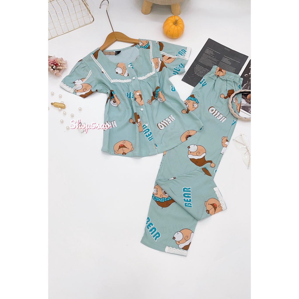 Đồ bộ tole lanh nữ mặc nhà quần dài, áo tay ngắn cài nút F21 VNXK SHOP5SAO (43-75kg)