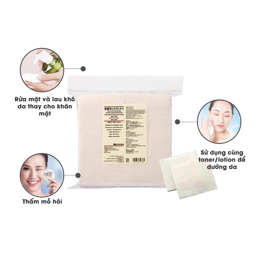 [Bông tẩy trang hữu cơ] Muji Nhật Bản 180 miếng