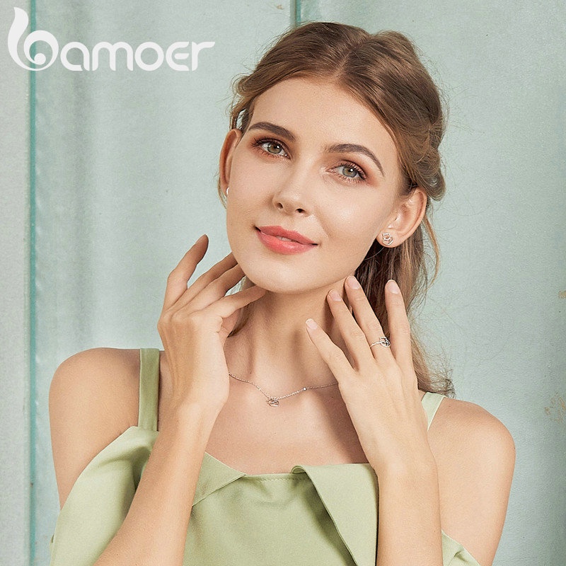 Bamoer Bông Tai Nhẫn Bằng Bạc 925 Hình Mèo Thời Trang Cho Nữ ZHS093