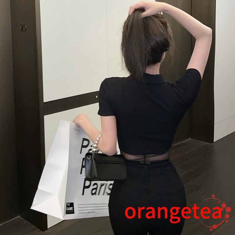 ORT-Women Attractive Sheer Bodysuit, Black Solid Color Quarter Zip Turn-down Neckline Romper | BigBuy360 - bigbuy360.vn