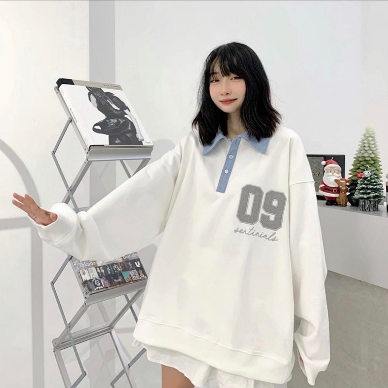 Áo Nỉ Sweater Nữ Form Rộng Tay Bồng Unisex SuzaHouse, Áo Nỉ Cổ Cao Polo Chất Nỉ Ngoại In Chữ Siêu Đẹp