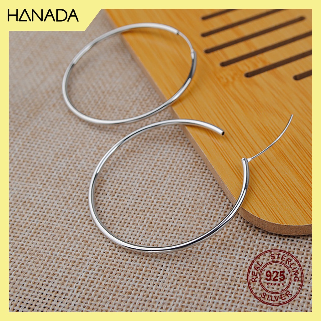 Bông Tai Bạc Hanada Khuyên Tai Bạc Nam Nữ Khoen Tròn Cá Tính Basic Size Lớn 3-4-5-6cm 0884